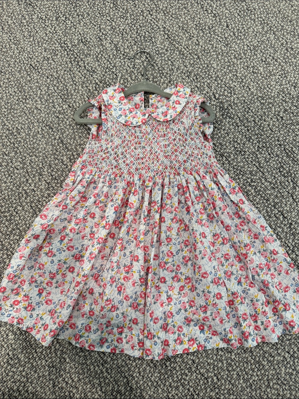 Smocked Floral Peter Pan Collar Dress for Girls in Pink and Blue